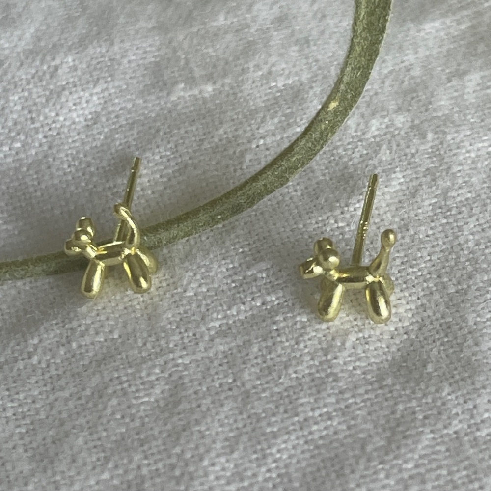 🌟 Buy 2 Pairs, Get One Free, NWT Gold-Tone Tiny Balloon Dog Stud Earrings